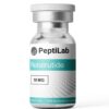 Glass vial labeled "PeptiLab Retatrutide 10 MG," featuring a teal and white design with "Purity 99% - For Research Use Only" at the bottom, used for scientific research in peptide studies.